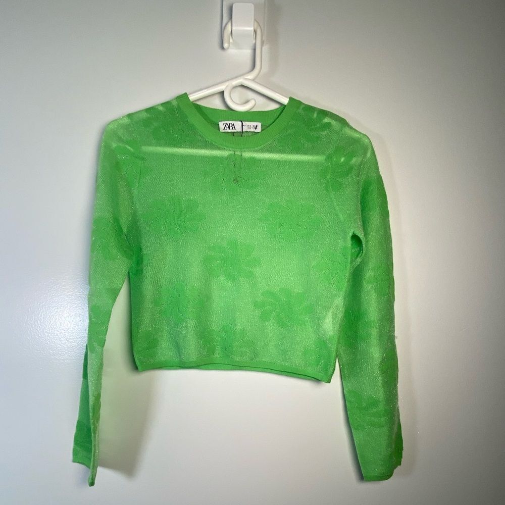 Zara Neon Green Long Sleeve Crop Top
